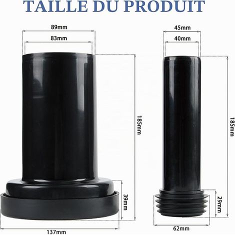 Toilet wall connection set, polyethylene pipe diameter 90/110, length 180 mm, with special double seal, mounting accessories, compatible with 152.426.46.1 (1/3)