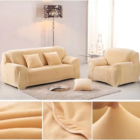 Housse De Canapé - Velours Épais - Antidérapante - Pour Canapé 1 Place - 90 À 140 Cm - Beige (1/5)
