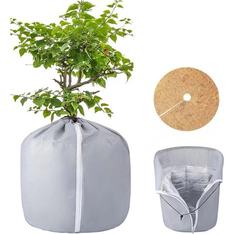 Sac de Thermique Pot Fleurs 50 x 45 cm Disque Feutre coco Ø 43 cm Pot Fleur Hiver Cordon Fermeture éclair Hivernale Plantes Gris (1/4)
