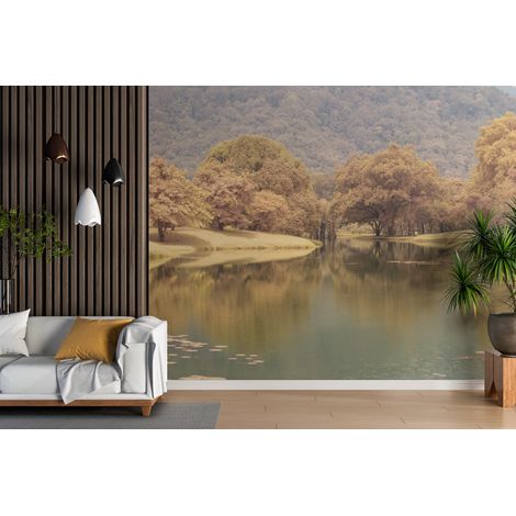 Papier peint campagne etang brumeux dautomne - 150 x 250 cm (1/2)