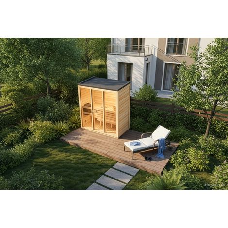 FinnTherm Gartensauna Kuuma M Gartensauna 2 Sitzbänke aus Holz, Sauna mit 42 mm Wandstärke, Außensauna mit Montagematerial (1/5)