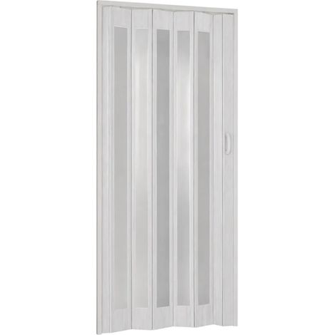 Porta a Soffietto PVC Bianco Venato 84x215 cm con Inserti Trasparenti (1/5)