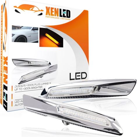Répétiteurs latéraux LED BMW Série E82, E88, E90, E91, E92, E93, E60 et E61- chromée / Claire - Homologué ECE