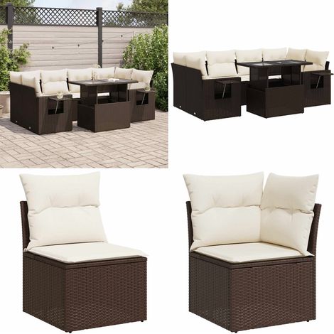 vidaXL Salon de jardin avec coussins 7 pcs marron résine tressée (1/5)