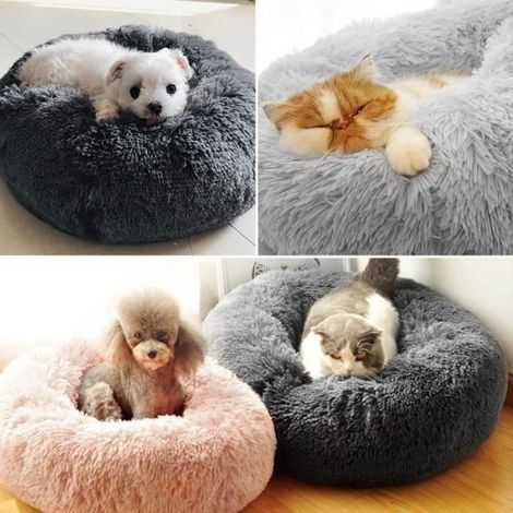 Couchage Panier Chien Chat Corbeille Coussin Rond Hiver Chaud en Peluche Lit Animal - Rose,50cm (1/4)