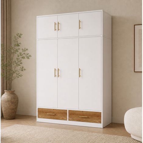 Ensemble chambre bébé 2 pièces : armoire 3 portes 120x50x180 cm avec lit à barreaux 70x140 cm, bois naturel (1/5)