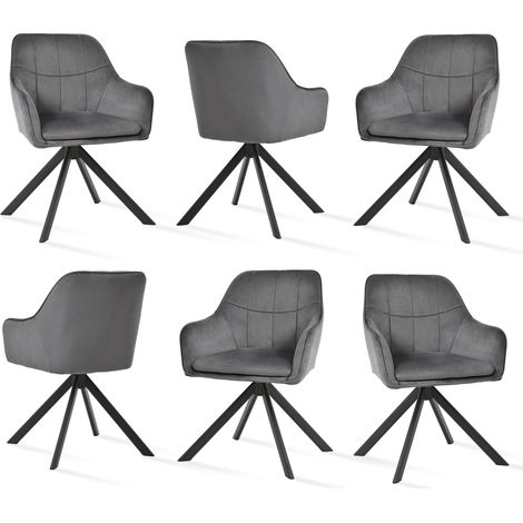 Goeurvant Moderner Esszimmerstühle mit dicker Doppelsitzpolsterung, breiter Rückenlehne und ergonomischen Armlehnen - 6er Set - Dunkelgrau