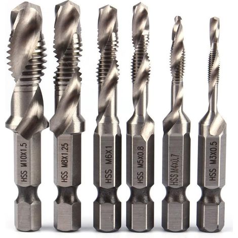 6PCS 1/4" Hex Shank HSS Metric Straight Dump Tape for Drills and Thread Drills