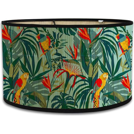 Abat-jour en bambou pour lampe de table, motif floral cylindrique, 30 cm de diamètre, perroquet tropical (1/5)