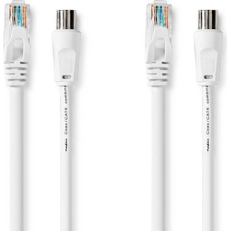 Câble combiné coaxial et Cat6, IEC (coaxial) Hane/RJ45 Hane, IEC (coaxial) Corne/RJ45 Hane, Nickelé, RG58, 75 ohms, DoublesCorp, 1,50 m, Longueur (1/3)