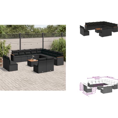 Salon de jardin avec coussins 14 pcs noir résine tressée - Ensemble Salon De Jardin - Meuble Extérieur - Jardin - Canapé D'extérieur - Set Salon (1/3)