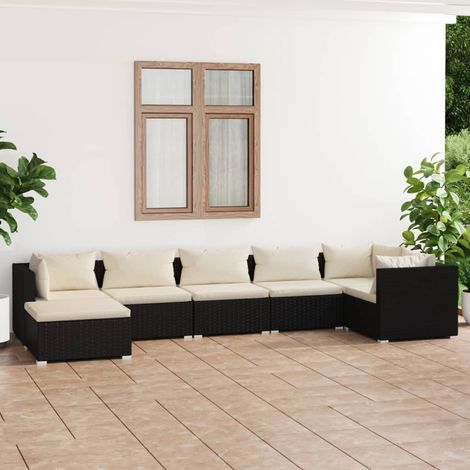Salon de jardin 7 pcs Ensemble Table et Chaise de Jardin - avec coussins Résine tressée Noir BV980335 - BonneVie (1/5)
