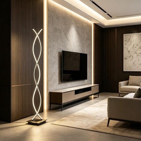Lampadaire LED artistique à lignes dynamiques, lampe décorative, design luxueux et filigrane, éclairage élégant et style contemporain pour salon moderne (1/5)