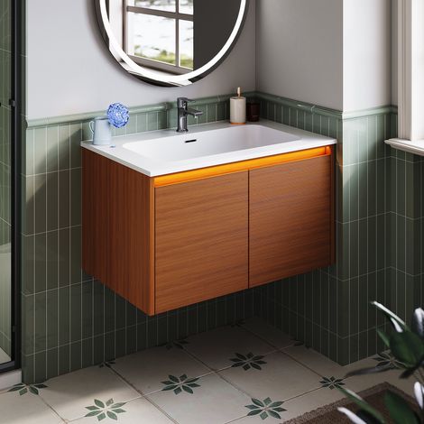 ELEGANT Bathroom Cabinets and Storage Units Wall-Mounted 790mm Bathroom Cabinet Vanity Unit, Push‑to‑Open Door and Built‑in LED Sensor Light, 450×495×790mm (1/5)