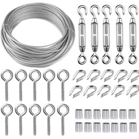 LaBlanc – 30 m/2 mm Edelstahl-Drahtseil-Set mit robustem M5-Drahtspanner, Zaundraht-Rollen-Set, Kabelleitplanken-Set, Gartendrahtspanner für Kletterpflanzen (1/5)