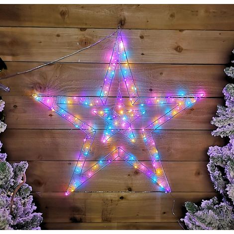 80cm Light Up Double Star Christmas Decoration with 140 LED in Rainbow (1/5)