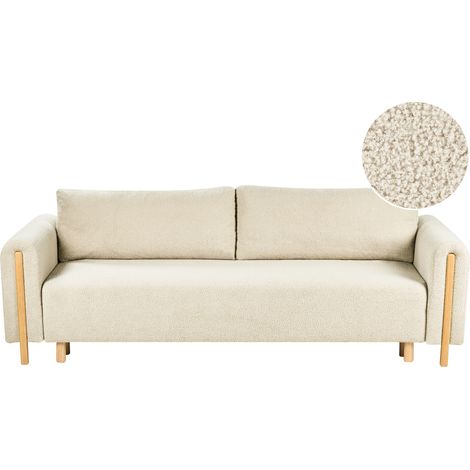 Sofá cama de bouclé mecanismo clic-clac para dormir espacio de almacenaje minimalista blanco crema Kvam (1/5)
