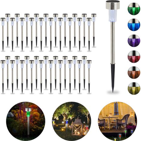 Relaxdays Solar Lights Set of 40, Waterproof LED Pathway Lights for Garden, Patio & Balcony, Stainless Steel, Silver