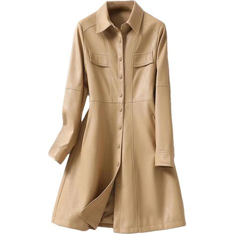 Trench mi-long en peau de mouton pour femme, décontracté, manches longues, boutons recouverts de boutons, coupe ajustée, coupe ajustée, coupe fendue, coupe-vent (1/5)