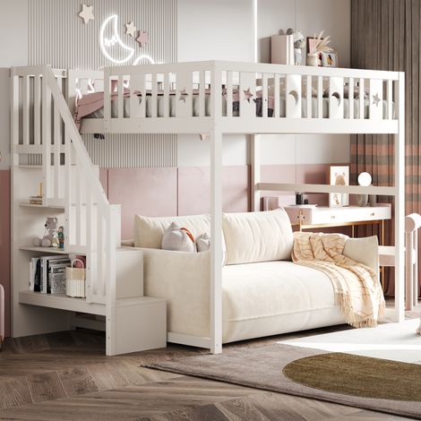 MEUBLIV Letto a soppalco per bambini 140x200 cm bianco – scala e ripiani, senza materasso (1/5)