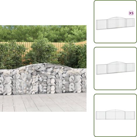 Gabionen mit Hochbogen 5 Stk. 400x30x80/100cm Verzinktes Eisen - Gabionen - Gabionenkorb - Gartendeko - Zaun - Sichtschutz (1/5)