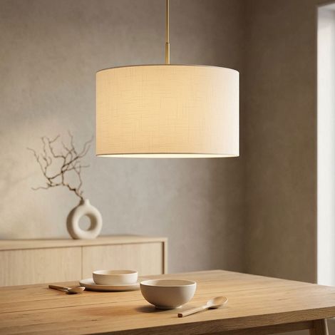 Hängeleuchte Pendelleuchte Schlafzimmerlampe rund messingfarben Textil H 120 cm (1/5)
