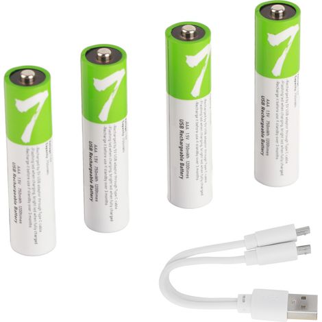 Lot de 4 piles rechargeables lithium-ion AAA USB de grande capacité (750 mAh) avec câble de charge (1/5)
