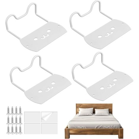 Arret Matelas,4 Pièces Anti Glisse pour Matelas avec Ruban Adhésif Double Face et Vis,Cale Matelas pour Matelas, Canapés et Tatamis,Stable et sans Déplacement,Blanc
