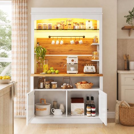 Armadio alto bianco con illuminazione LED, ripiano in vetro e appendiabiti, 184 cm, OKWISH (1/5)