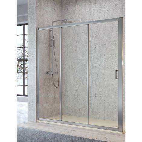 Mampara de Ducha Frontal - 2 Puertas Correderas y 1 Hpja Fija - Cristal de Seguridad de 5 mm - Modelo Diana (146 - 151 cm) (1/2)