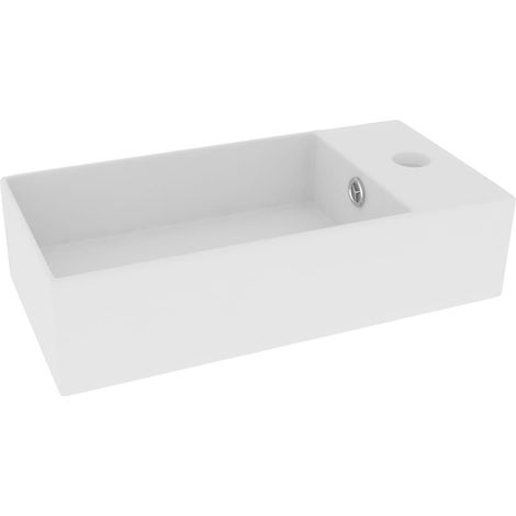 Lavandino da bagno con troppopieno lavabo da appoggio lavello da cucina lavabo da bagno lavabo per cosmetici 48 x 25 cm ceramica bianca opaca 020002729