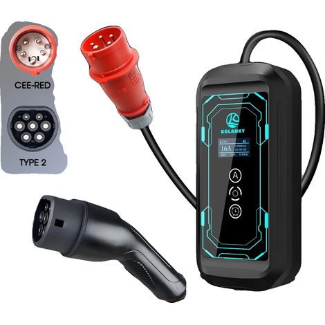 Cargador para vehículos eléctricos, conector tipo 2, opciones de carga ajustables, color negro. (1/2)