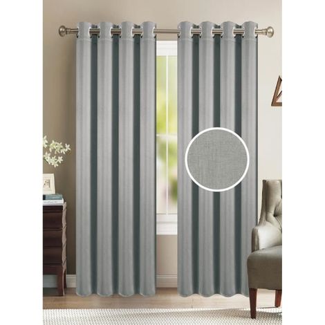 Rideau - HOME DECO - 140 x 260 cm - Effet Lin - Gris - Prêt-à-poser