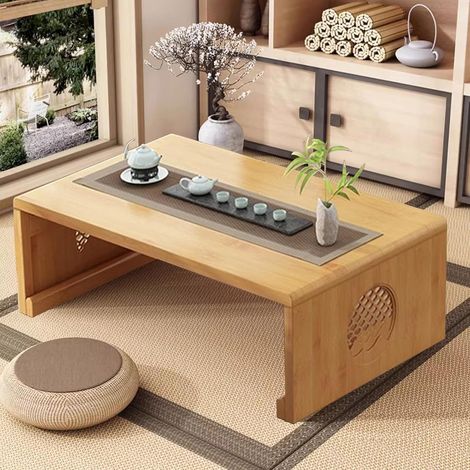 Table de Sol à thé Chinois en Bambou Table Basse Pliable Japonaise Table for la méditation Table de Tatami Pliable Portable Basse for Salon,décoration de la Maison (Bûche, 60  40  30cm) (1/5)