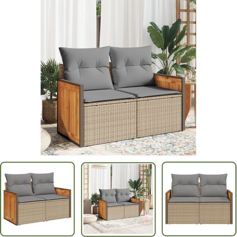 The Living Store Canapé de jardin avec coussins 2 places beige résine tressée - Canapé De Jardin - Meuble Extérieur - Salon De Jardin - Résine Tressée - Rotin Synthétique (1/5)