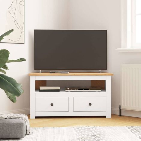 Meuble TV d'angle, Étagère TV, Meuble de Salon, Blanc 93x49x49 cm Pin Assortiment Panama OIB2524E (1/5)