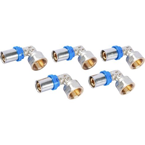 Lot de 5 raccords à sertir avec coude 90° avec filetage intérieur 1/2" x 16,0 mm pour tube composite en aluminium composite multicouche de 2,0 mm (1/4)