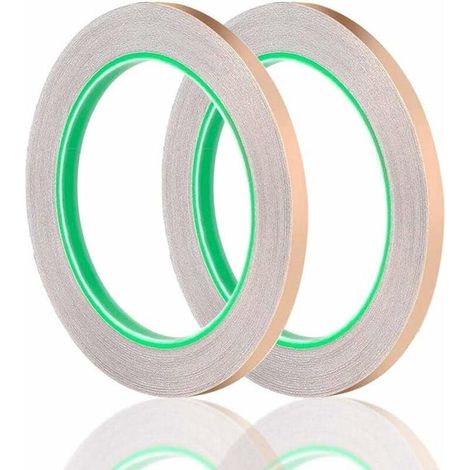 Confezione doppia di nastro conduttivo biadesivo in lamina di rame, resistente alle alte temperature, spessore 0,05 mm larghezza 6 mm / lunghezza 20 m — Crezuo