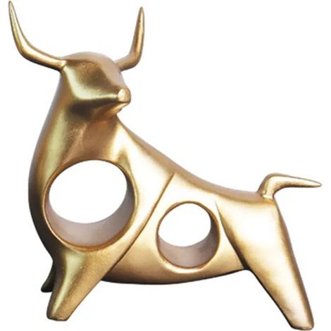Sculpture abstraite réaliste et créative en résine représentant un taureau doré, statue de bœuf pour cave à vin - B