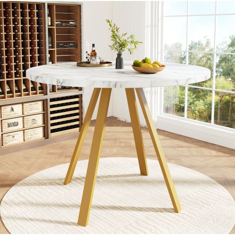 table repas ronde 80 cm 4 chaises velours blanc métal OKMYHOME (1/5)