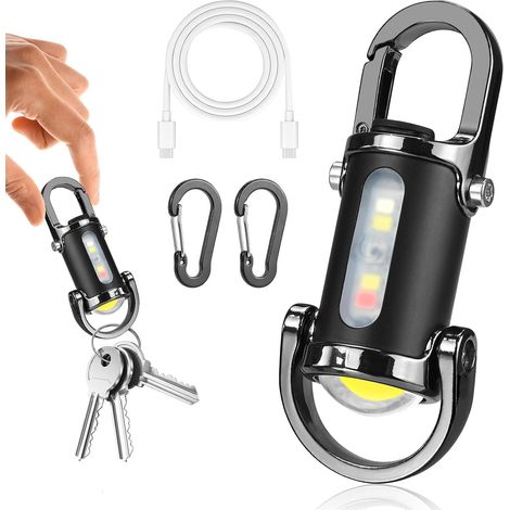 Mini lampe de poche porte-clés, lampe de poche LED 1200 lm, multifonctionnelle, rechargeable, avec mousqueton, porte-clés COB étanche, pour l'extérieur, le camping (noir) (1/5)