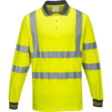 Polo de manga larga Cotton Comfort de tejido transpirable con cintas reflectantes S271 XXXL Amarillo