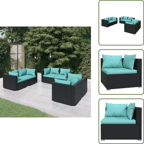The Living Store Set Divani da Giardino 6 pz con Cuscini in Polyrattan Nero - Divano angolare