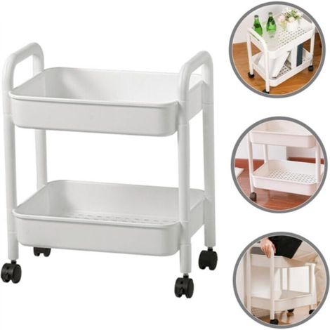 Kitchen cart, craft cart, storage cart, 2-tier cart with casters, bathroom storage shelf, office storage shelf, rolling shelf (1/5)