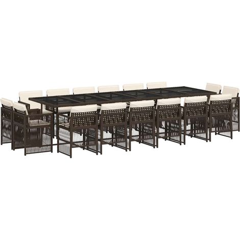 Maison Exclusive - Ensemble à manger de jardin et coussins 17 pcs marron rotin (1/5)