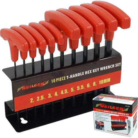 Neilsen 10pc Long Metric Hex Allen key Wrench Set 2mm - 10mm T Handle Keys