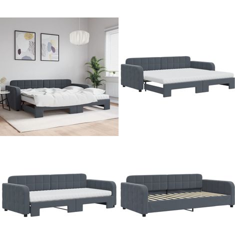 vidaXL Tagesbett Ausziehbar mit Matratzen Dunkelgrau 90x200 cm Samt (1/5)