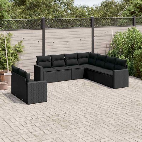 vidaXL Salon de jardin 9 pcs avec coussins noir résine tressée (1/3)