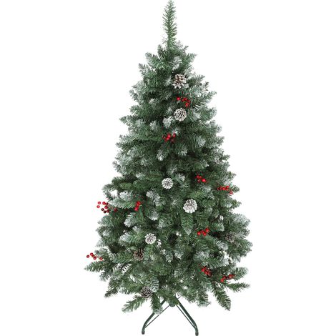 Albero di Natale Innevato 150 cm 398 Rami con Pigne e Bacche Rosse Base in Metallo Verde (1/5)