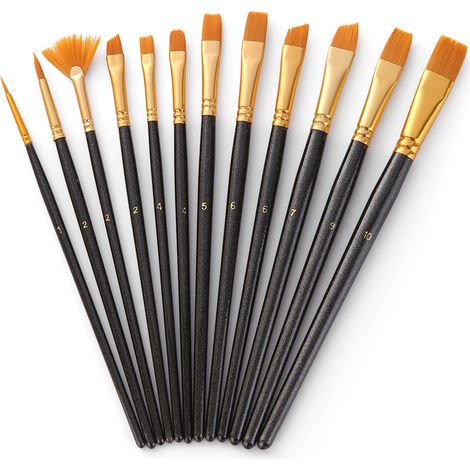 Ensemble de 12 pinceaux en nylon avec 2 palettes pour aquarelle, acrylique et peinture à l'huile. Un cadeau idéal pour les enfants artistes.